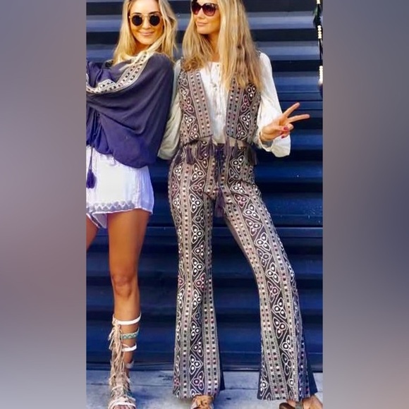 Z & L europe Pants - Z&L Europe mirror sequin embroidered lace up boho free people spring rare $158